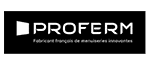 Logo PROFERM, fabricant français de menuiseries innovantes sur fond noir.